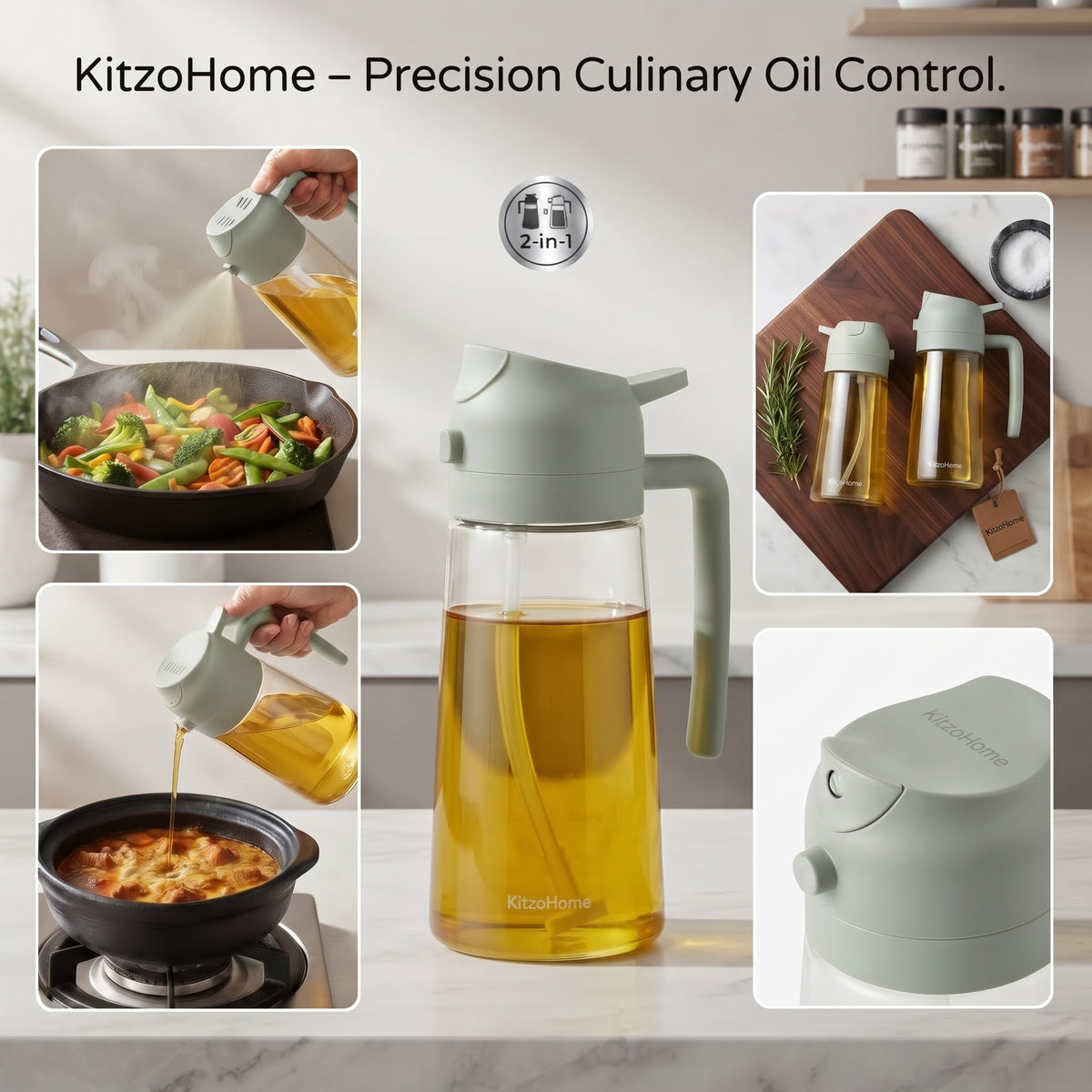 Oil Spray Bottle and Dispenser 2 In 1